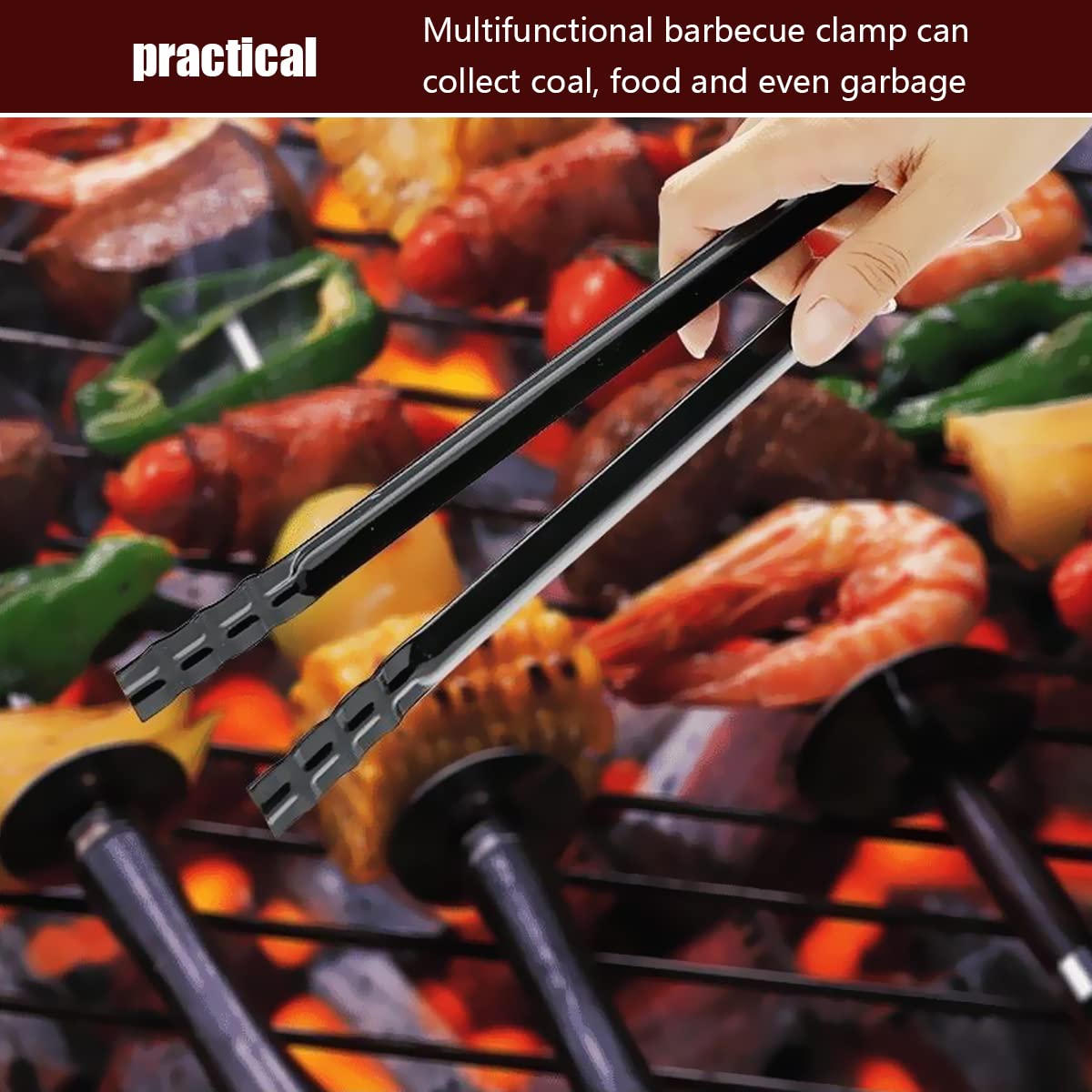Pince à Charbon,Forreen 3 Pièces Pince Barbecue Longue Métal Professionnel Multifonctionnelles Pinces à Briquettes avec Poignée Anti-Brûlure pour Barbecue Plein Air Cheminée,Noir