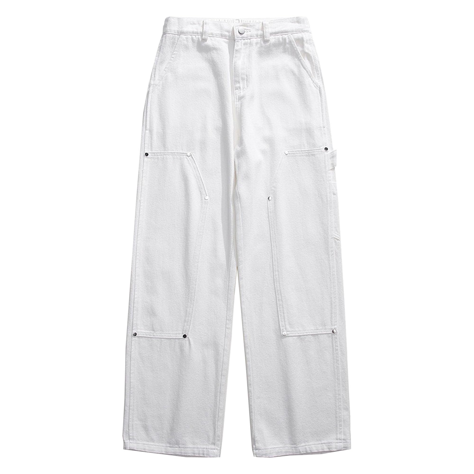 Jeans for Men Athletic Cargo Plus Size Relaxed Fit Wide Leg Denim Pants Washed Casual Jean Trousers (White,3X-Large)