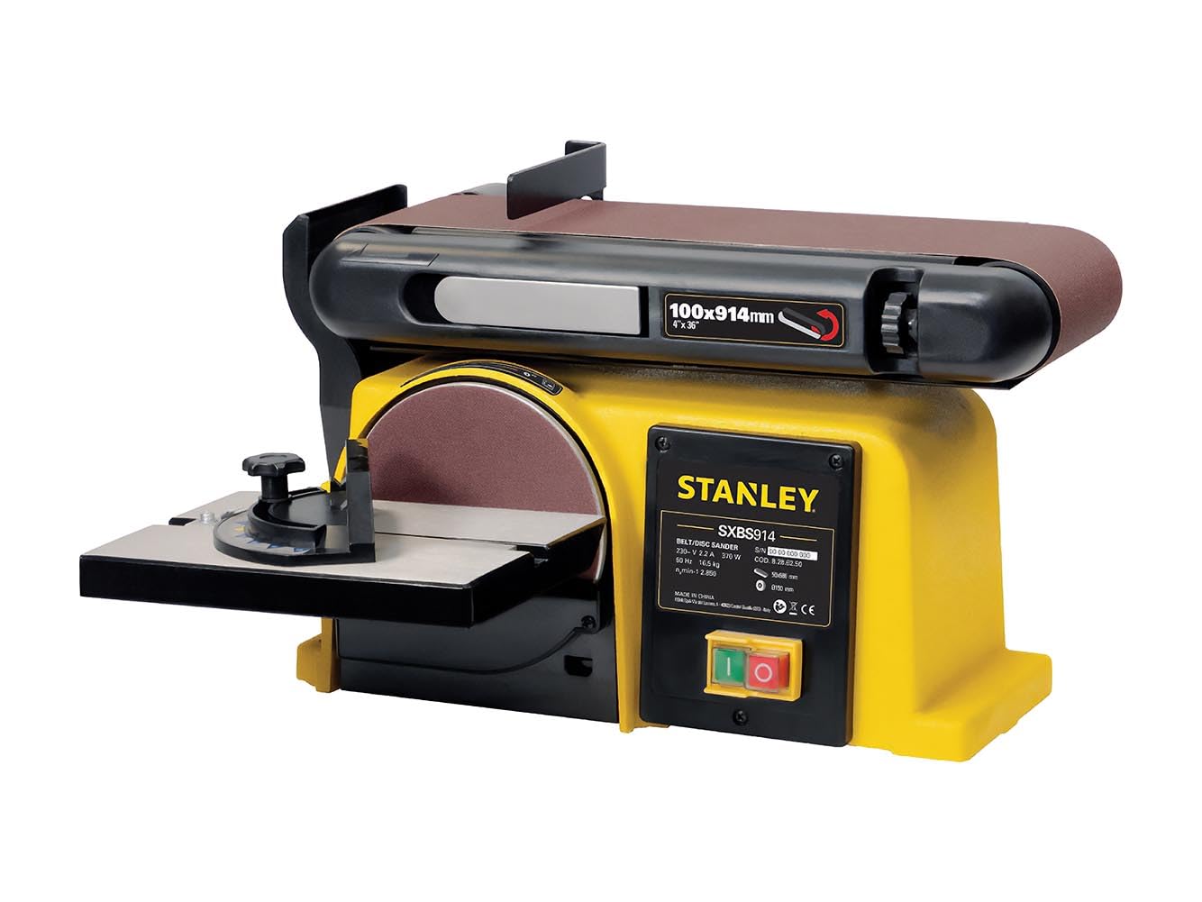 Stanley Yellow Bench Belt & Disc Sander – 370W Powerful Motor | Combination Tool For Belt & Disc Sanding | Heavy-Duty Benchtop Design For Woodworking, Metalwork & Diy Projects