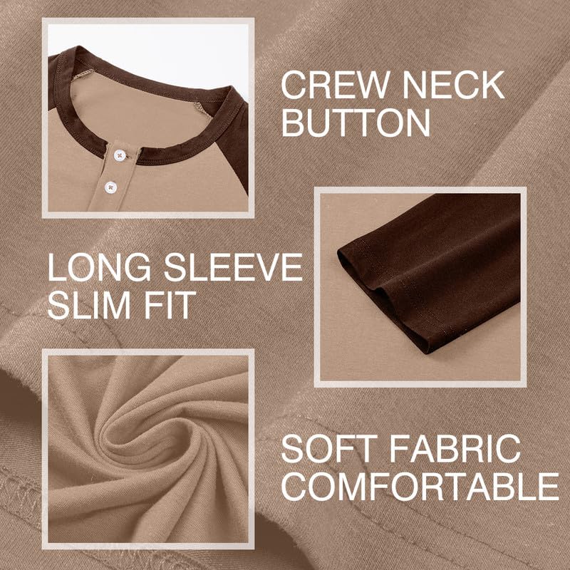 Men's Henley Shirt Fall Crewneck Color Block Slim Fit Long Sleeve T Shirts Button Up Tees3