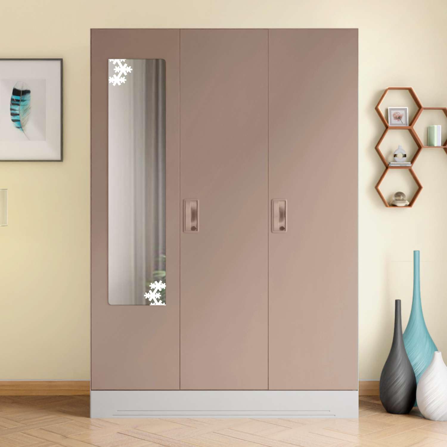 GODREJ INTERIO Almirah Slimline 3-Door Steel Almirah, Cupboard for Clothes (Alpine White and Portabella Matte), 1-Year Warranty, 7 Shelves, 1 Locker, Star Design Mirror-image-41