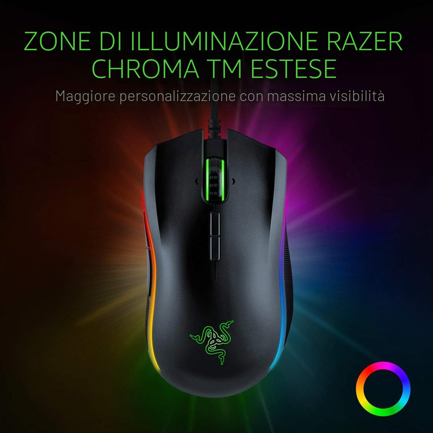 Razer Mamba Elite Gaming Mouse Cablato con Zone Luminose Razer Chroma Estese, Sensore Ottico 5G, Tasti del Mouse Meccanici, 9 Pulsanti Programmabili, Nero