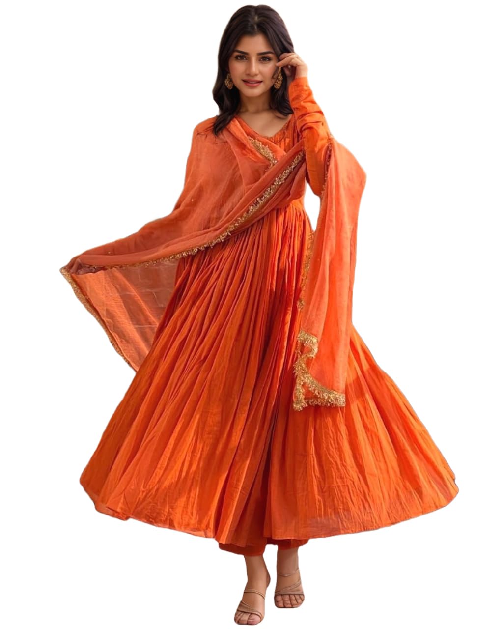 Women's Rayon Viscose Anarkali Solid Kurta with Pant & Dupatta-image-21