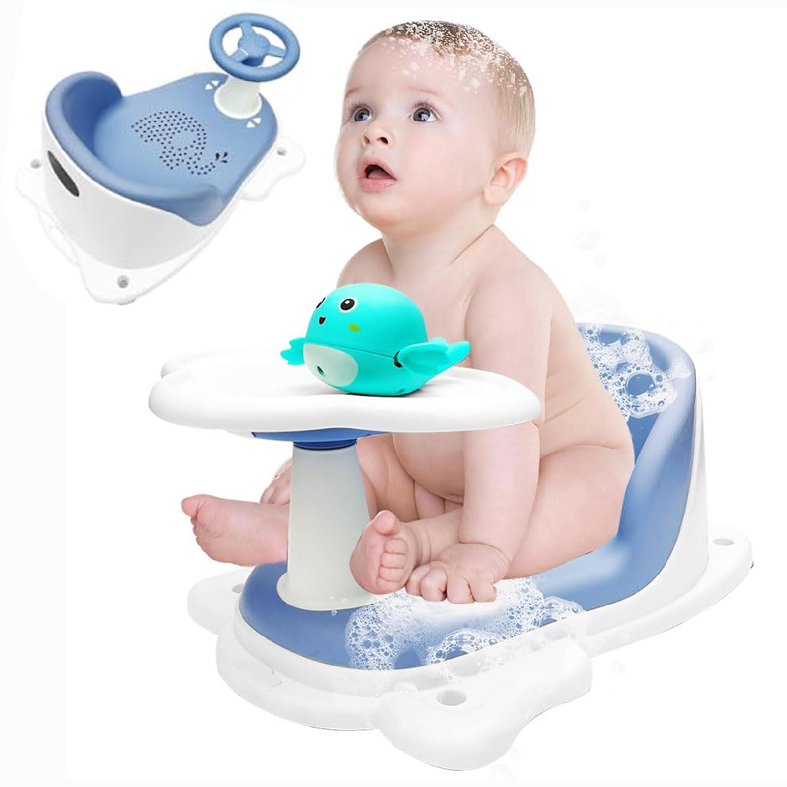 Baby Bath Seat,Baby Bath sit up seat,Bathtub Baby seat for 6 Months & Up,Ideal Gift Baby Bath Shower Chair,Sit up seat for Baby,Strong Non-Slip Suction Cups,Non-Slip Soft Mat (Blue)