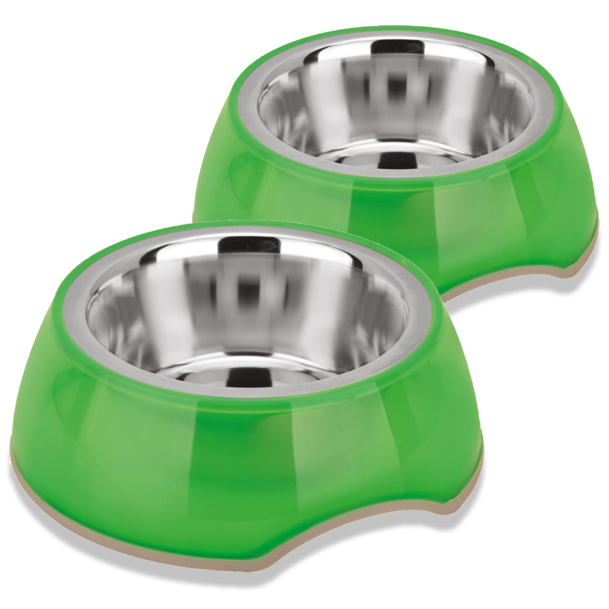 Happinesque Dog Bowls | Bowls with Pellucid Transparent Plastic - Non Tip Anti Skid Dog Bowl Stainless Steel, Plastic Pet Bowl (Pack of 2 x 900 ml)