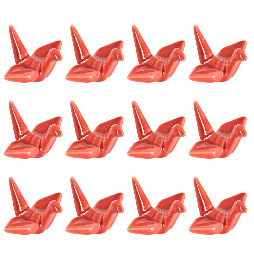 MRKU Chopstick Rest Chopsticks Holders Restaurant 12pcs Porcelain,Wedding Dining Table Decor Guest Gift,Japanese Origami Crane Shape Stand Rack