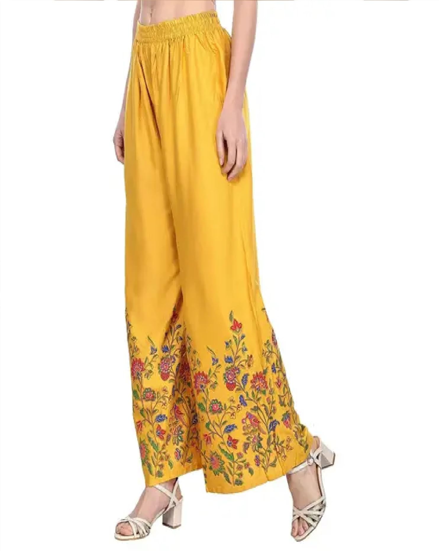 Rayon Printed Palazzo for Womens and Girls -Yellow Colour-image-49
