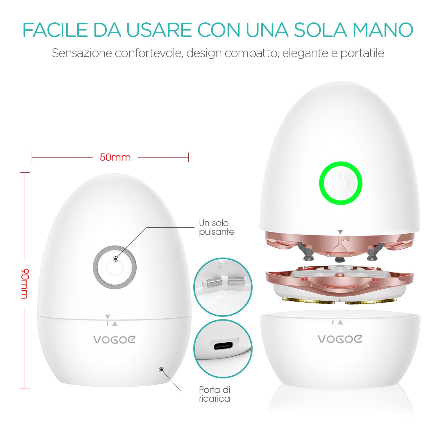 Rasoio Elettrico Donna con Testina 3D, Lama Autoaffilante e Ricaricabile–Rasoio Donna Elettrico per Viso, Corpo, Gambe, Ascelle e Bikini–Utilizzabile a Secco e sotto la Doccia ES300 (Oro)