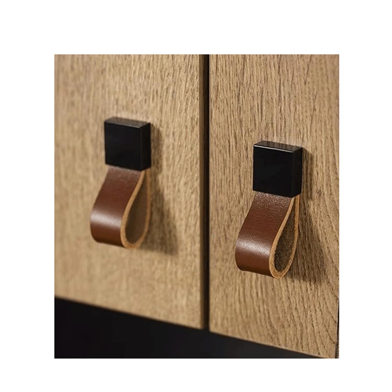 Lcanallyms Black+Brown Kitchen Cabinet Handles, Leather Drawer Pull, Europe Style Zinc Dresser Door Knob Cabinet Handle Kitchen Closet Wardrobe Furniture(,Knob)