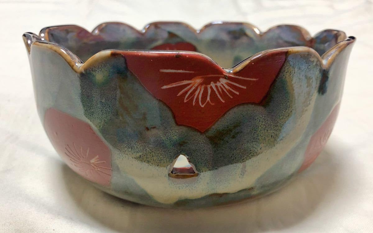 Amazon.co.jp: 美濃焼雅陶 晃峰作 口金天目菊 菓子鉢 深鉢 ボウル 三角