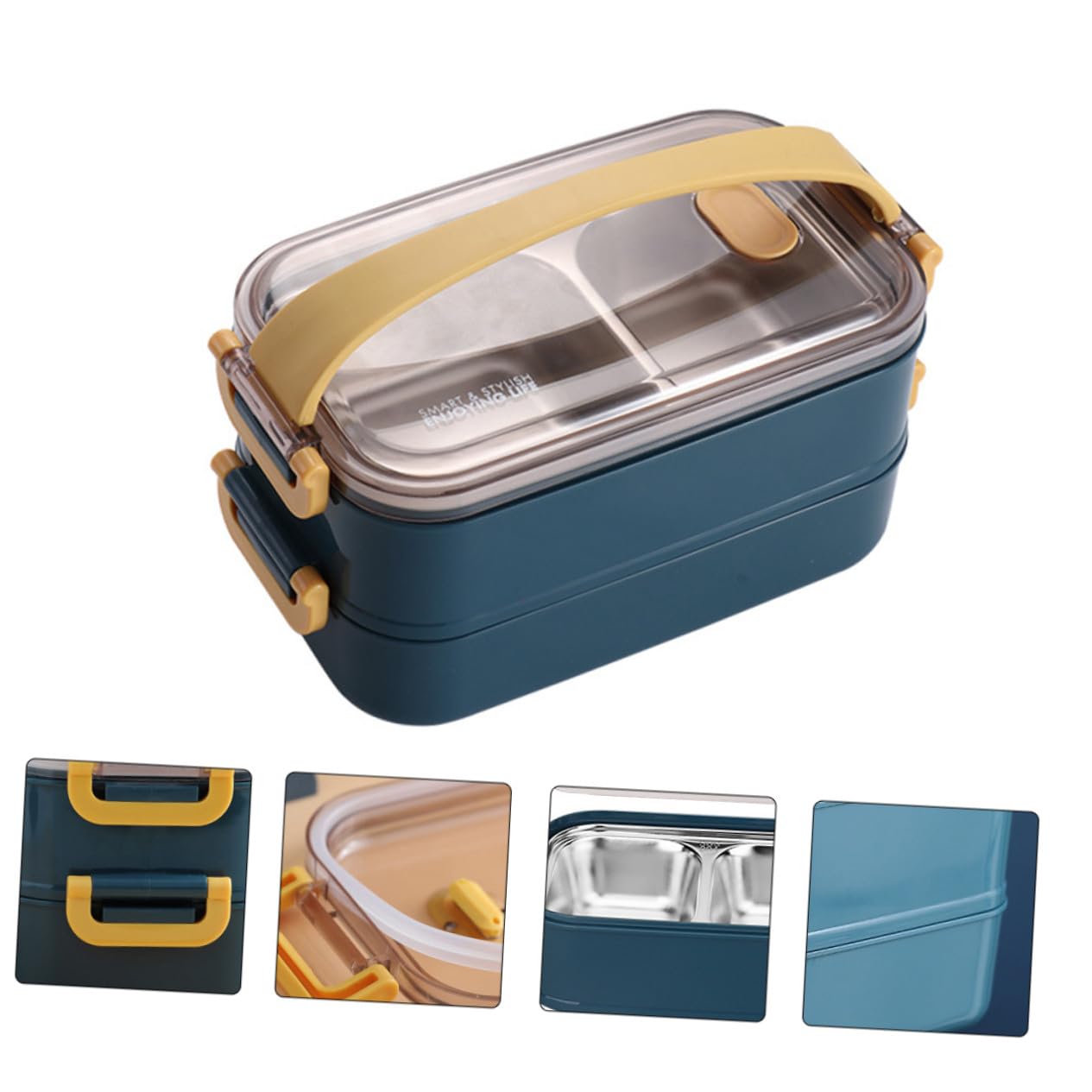 Boîte à Lunch Compartimentée Isotherme 2 Niveaux 304 Acier Inoxydable Bleu Portable pour Bureau et École Conteneur Alimentaire Étanche Pratique