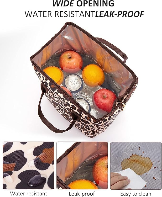 Image of Insulated Lunch Bag for Women, Black and White Stripe Tote with Front Pocket, Stylish Carry Bag (2)