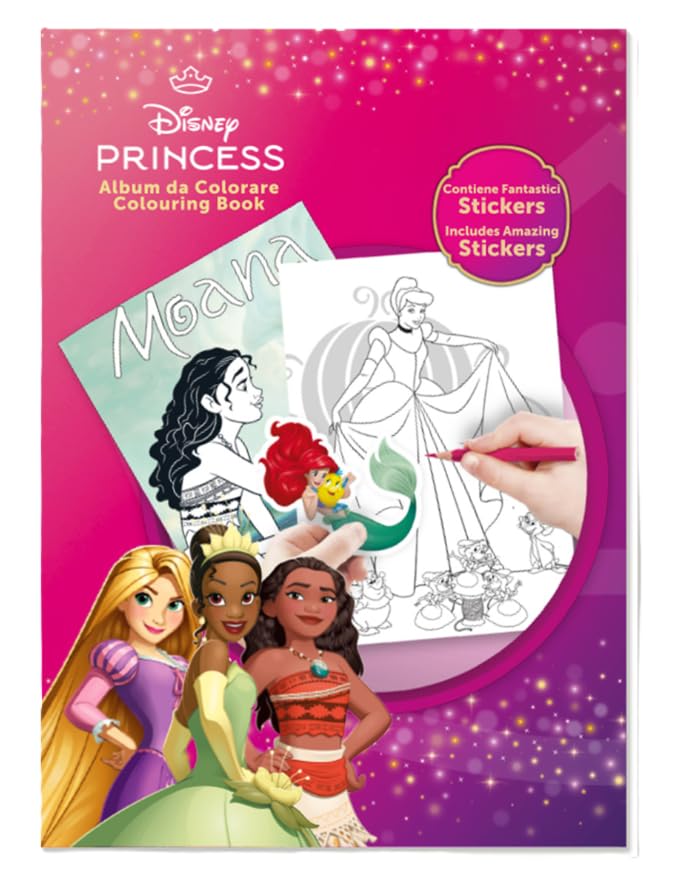 Album da colorare Principesse con Stickers Inclusi, Libro da colorare per bambini, Formato A4, Attività creative con Princess