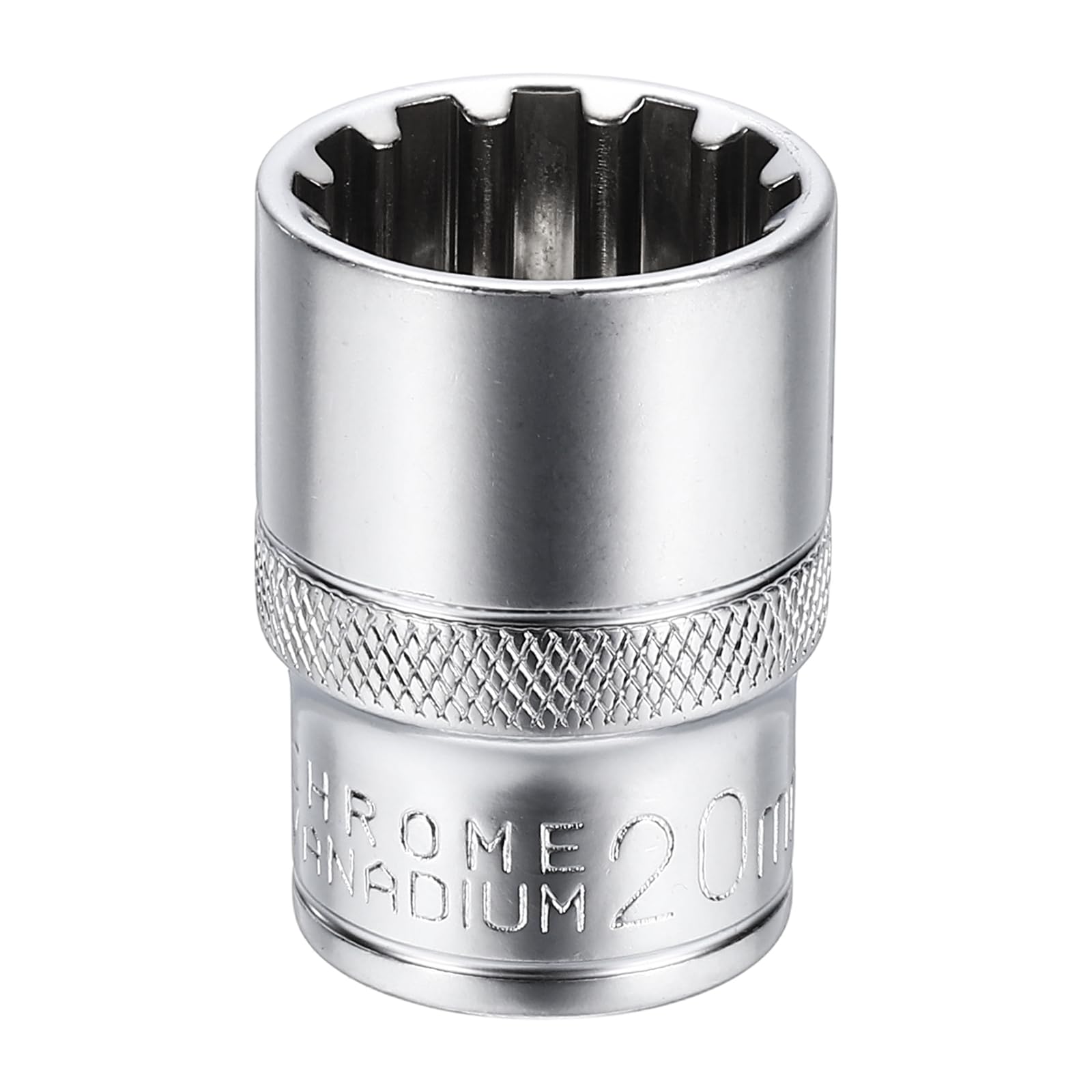 sourcing map 12 Points Socket 1/2" Drive 20mm Metric Shallow Socket 1.5" (38mm) Long CR-V Steel Nickel Plating for Home Auto Nuts Bolts Repair