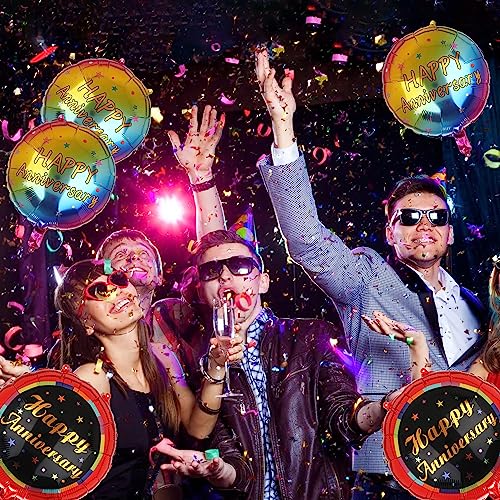 6 Pcs Happy Anniversary Mylar Balloons 18 Inch Round Foil Helium Balloon Birthday Engagement Wedding Celebration Anniversary Party Decorations Supplies Black Red - Image 6