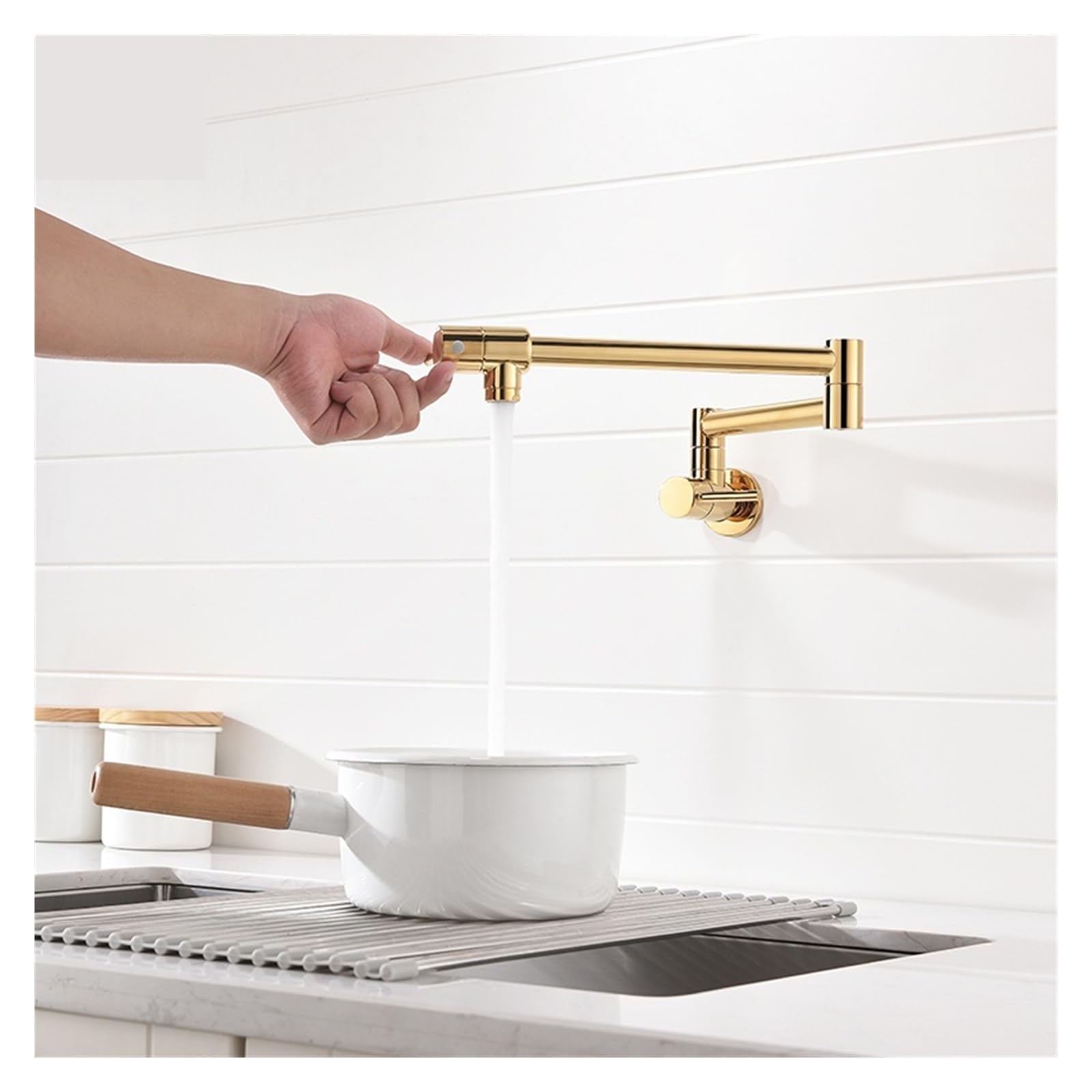 Grifos mezcladores para Fregadero Grifo de latón Cocina Plegable Pared un Solo Orificio frío Ideal renovación (Dorado)