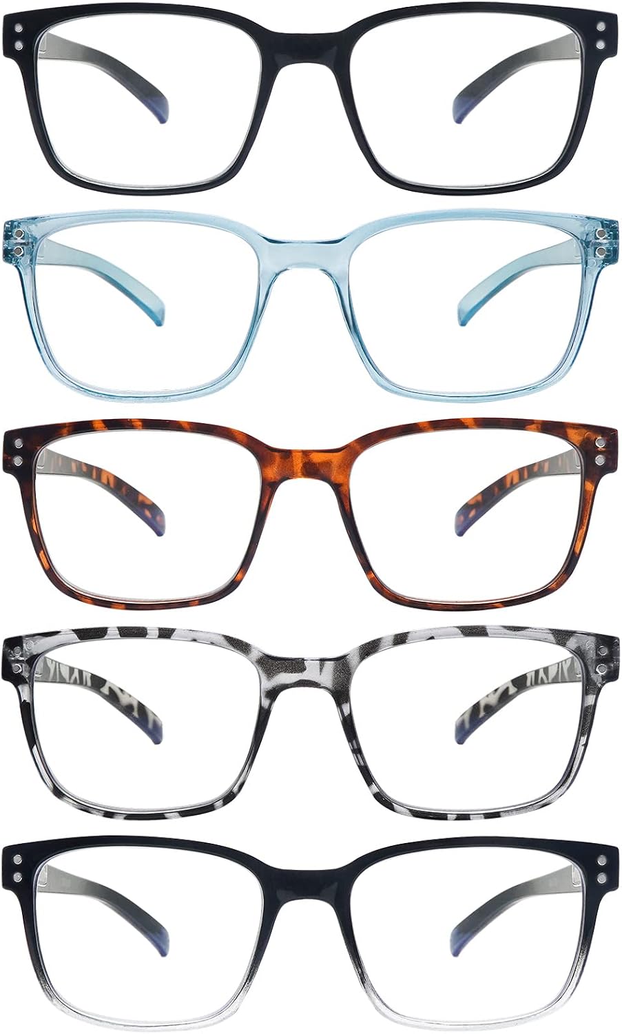SIGVAN Blue Light Blocking Reading Glasses for Men Women Computer Spring Hinge Readers Square Frame Glasses 5 Packs (5C, 2.0)