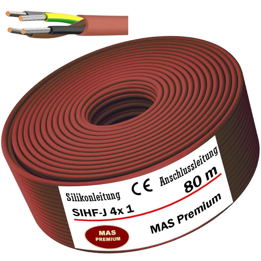 MAS Premium - Cable de conexión de silicona de 5 a 250 m para sauna SIHF-J - 4 hilos finos - Flexible para dispositivos de alta temperatura (80 m)