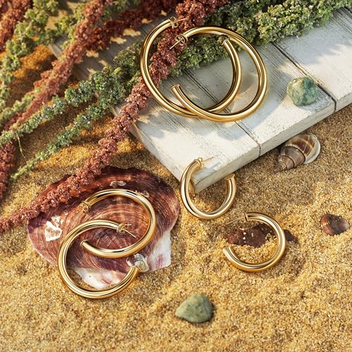 Barzel 18K Gold Plated Chunky Open Hoop Earrings for Women, Trendy Gold Hoop Earrings, 20mm-50mm, 5mm Thick, 4 Sizes, Made in Brazil, High Polish Finish3