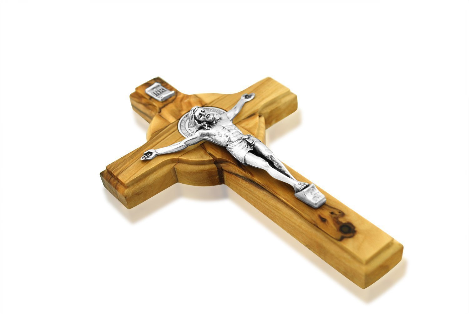 St Benedict Cross Crucifix Medal Made of Olive Wood From Holy Land