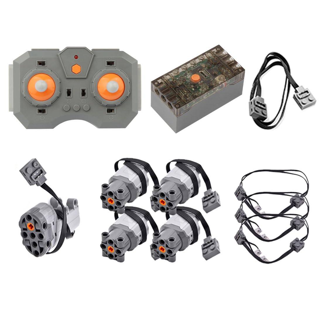 Power Functions Set, Motoren Set mit Motor, Fernbedienung, Batteriebox, Servomotor, LED, Extension Wire, L-Motor Kompatibel mit vielen Modellen