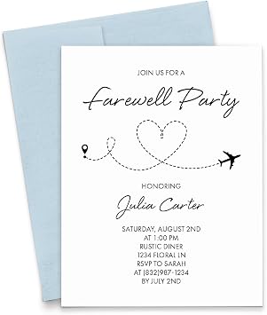 Personalized Farewell Party Invitations With Envelopes, Custom Goodbye Party Invitation Cards Simple, Elegant Going Away Party Invites For Adults, Your Choice of Quantity and Envelope Color