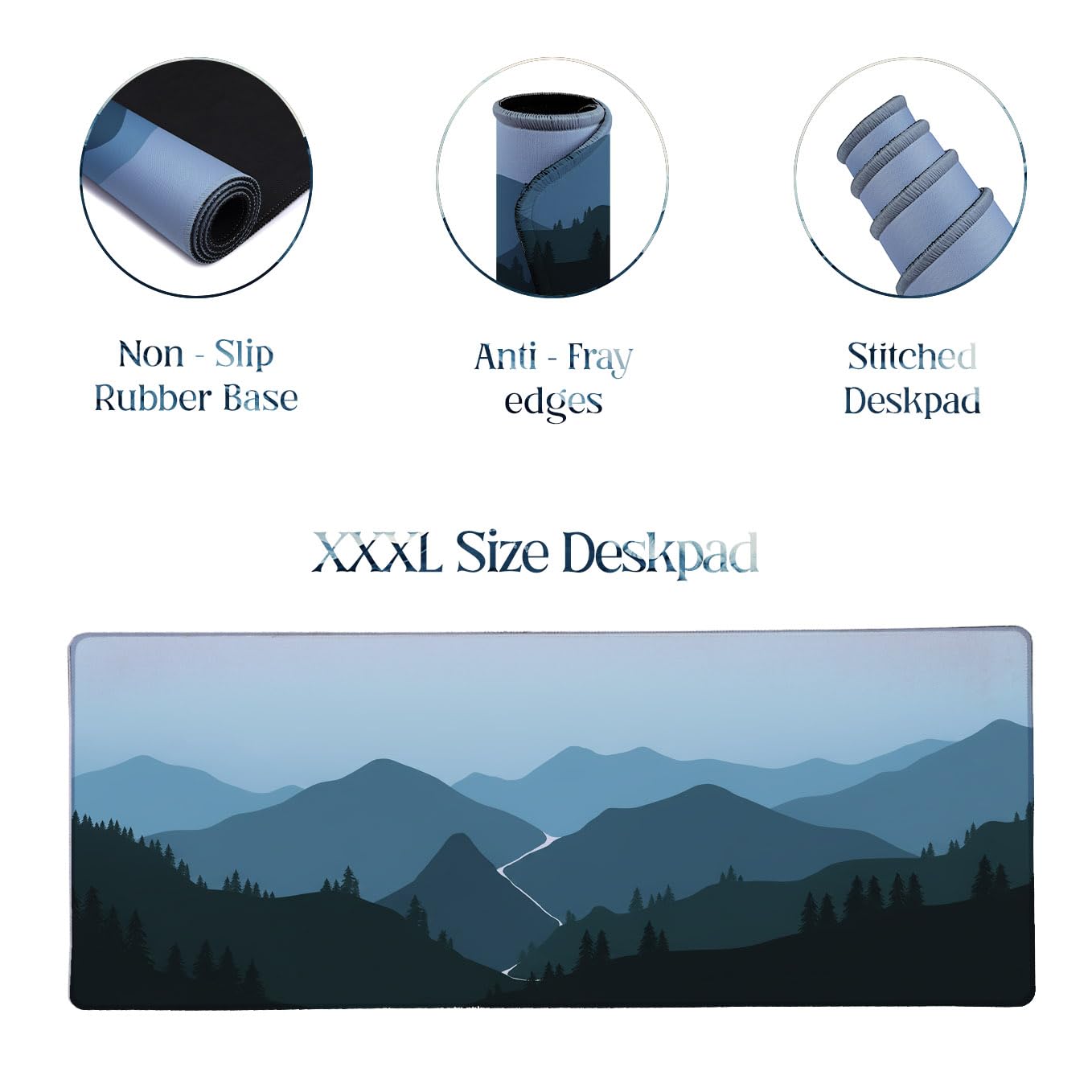 SoulAbiti Quiet Mountain Landscape Extended Desk Pad (36x14 Inch) - Wanderlust Calm Series XXL Mouse Pad - Non-Slip Rubber Base & Stitched Edges 3