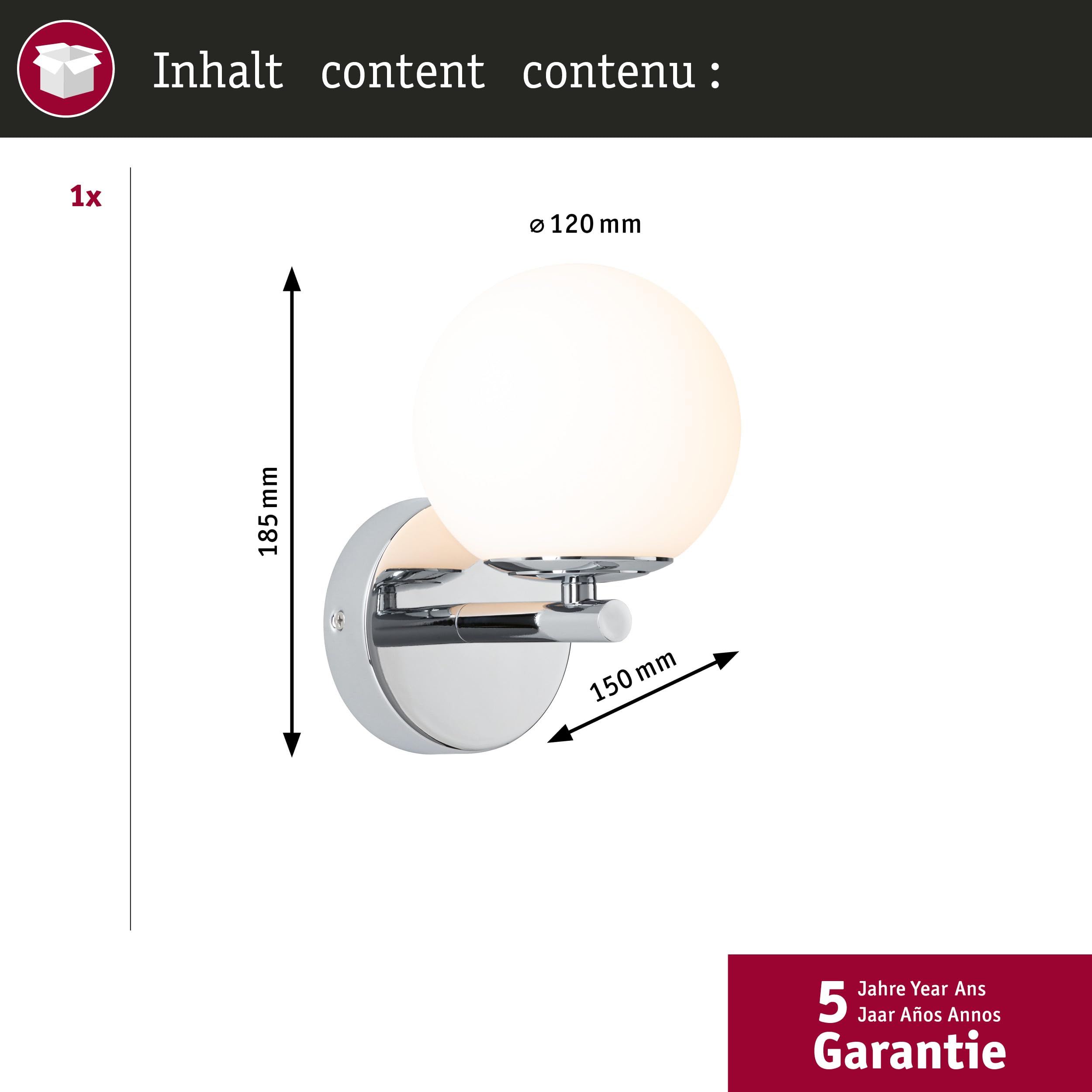 Paulmann 71074 Aplique LED Selection Bathroom Gove IP44 3000K 400lm 230V 5W, negro mate, satinado luminaria de baño
