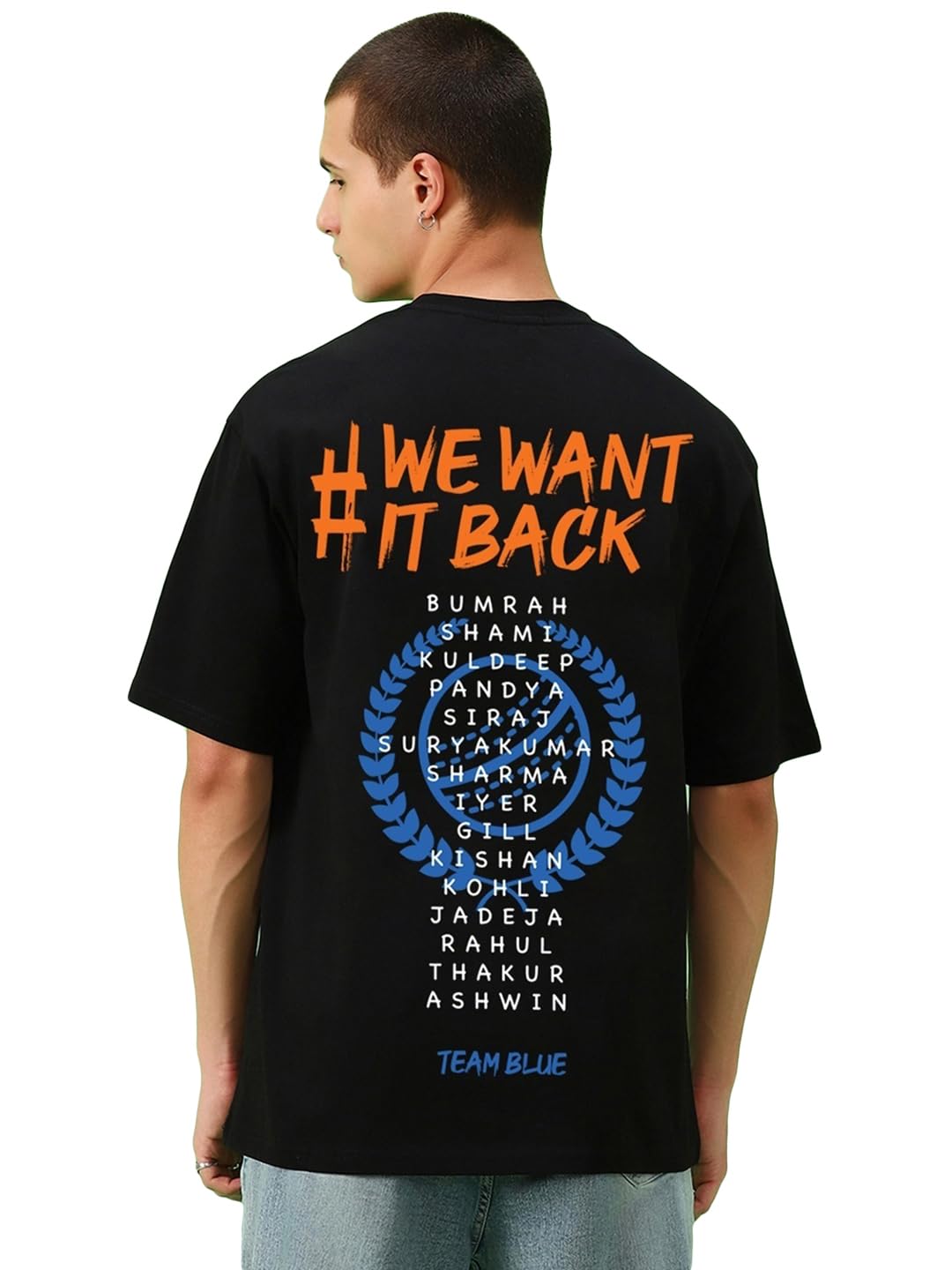 BewakoofMen's Team Blue Graphic Printed Oversized T-Shirt_625013_Black_2XL