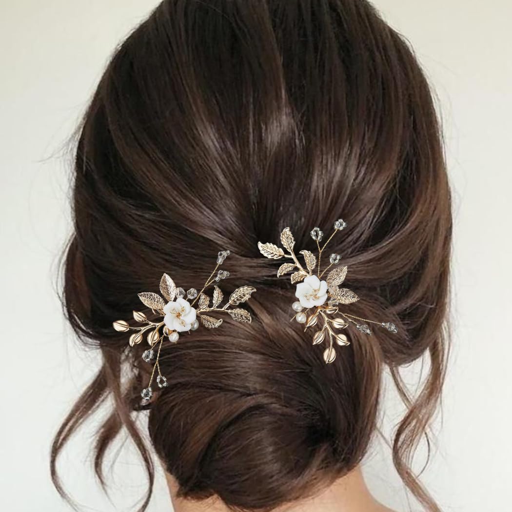 ALUINN Pearl Bride Wedding Hair Pins Crystal Hair Piece Bridal Hair Accessories for Brides Women Bridesmaid （Gold）