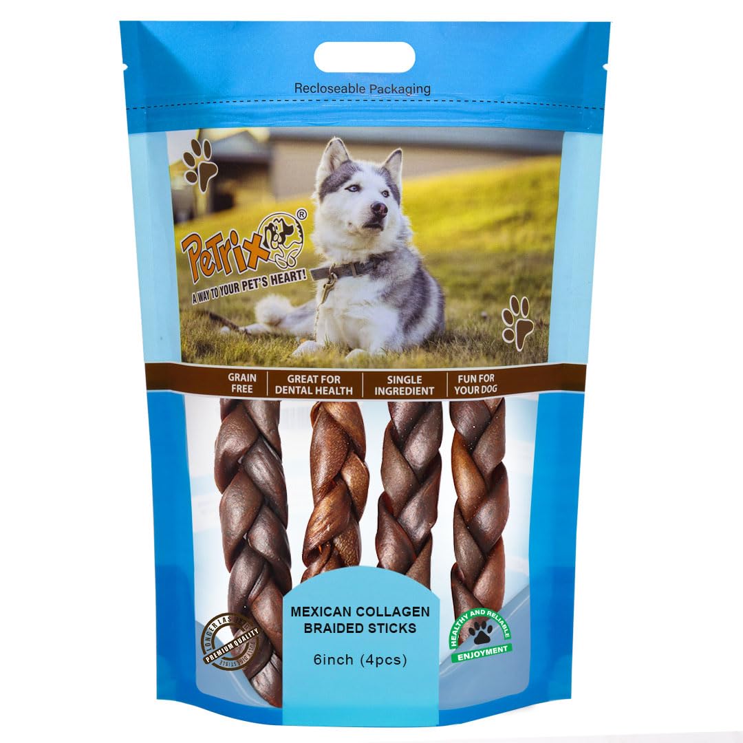 Petrix Mexican Collagen Braided Sticks 6 inch Dog Chew Sticks Treats- 4 Pcs, Single Ingredient, Low Odor & Long Lasting Alternative to Rawhide Breeds Dogs Treat (B0CTKQH7DM) Amazon Price History, Amazon Price Tracker