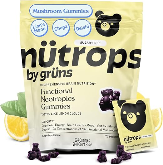 Nutrops SugarFree Functional Nootropics Mushroom Gummies for adult, Herbal Brain