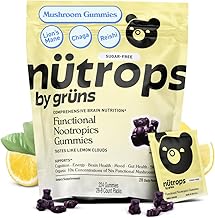 Nutrops Sugar-Free Lions Mane Mushroom Gummies for Adults, Functional Nootropics, Herbal Brain Supplement for Energy, Brain Health, Cognitive, Memory & Focus, Reishi, Chaga, Cordyceps - 28 Day Supply