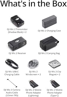 DJI Mic 2, Wireless Lavalier Microphone, Noise Cancelling, 48kHz 32-bit Float Internal Recording, 820 ft.(250m) Range, 18H Battery with Charging Case, Microphone for Camera/Phone, Vlog, Streaming