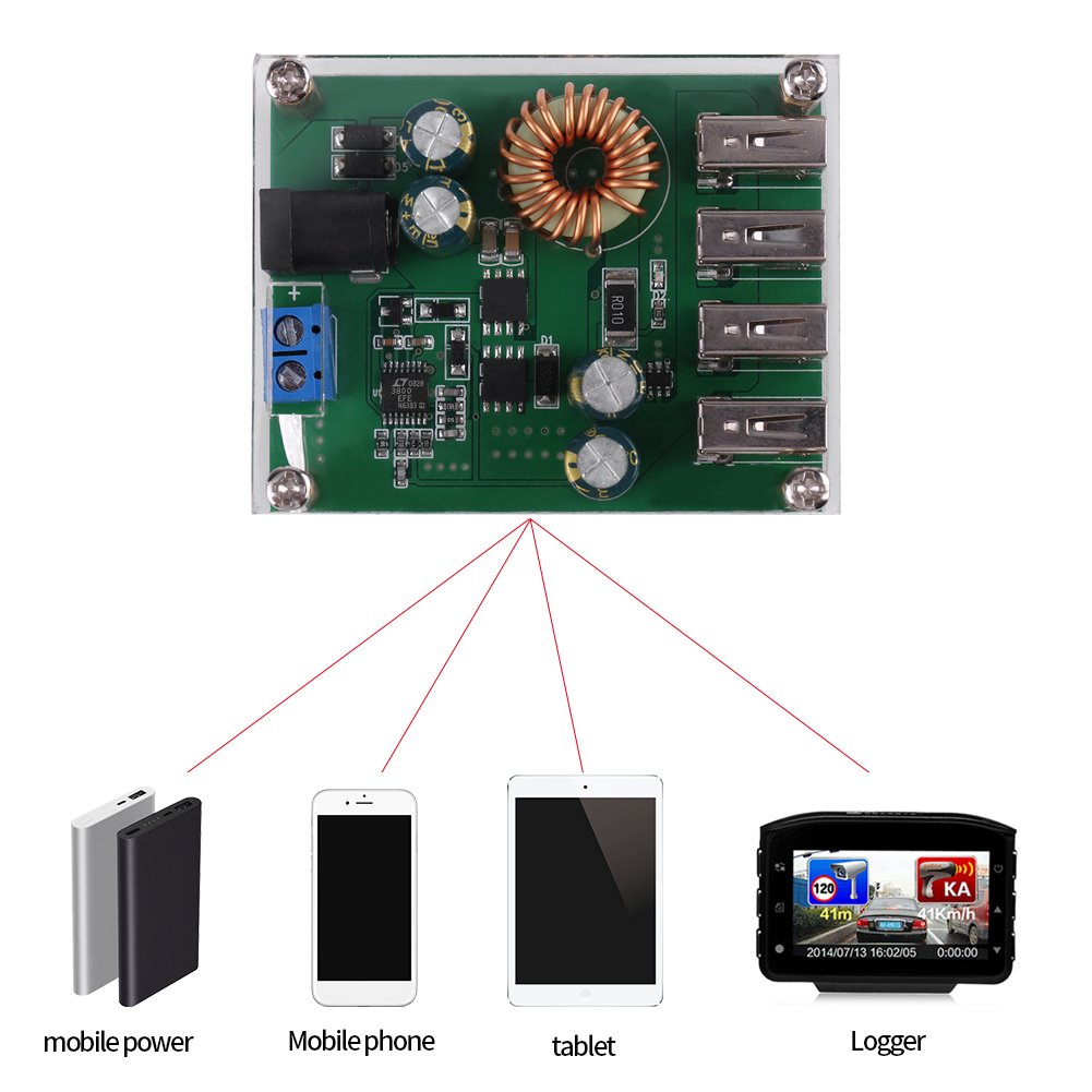 DC-DC-Wandler 7-60V auf 5V 5A 4USB Ausgangsabwärtswandler Abwärtsstromversorgung + Gehäuse