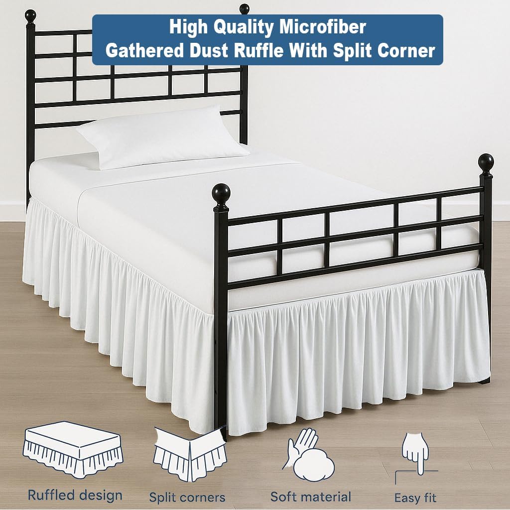 Ruffled Bed Skirt Queen Size with Split Corners & Platform, Hotel Quality Ultra-Soft Microfiber Dust Ruffle, Tailored Fit, Wrinkle Free, Up to 14” Drop, White - Image 4