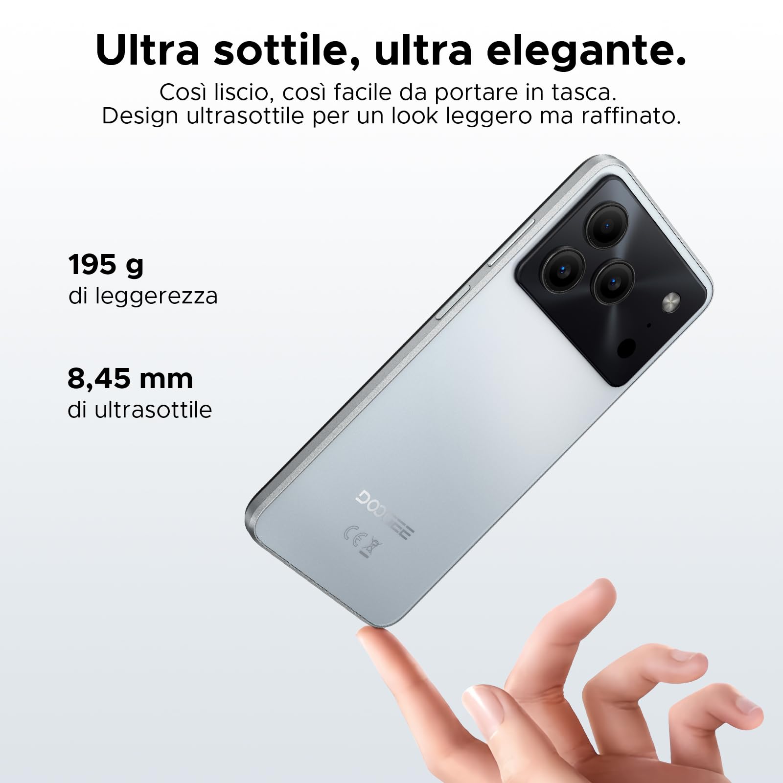 DOOGEE Note 56 Smartphone Android 16, 6150 mAh, 8.45 mm Ultrasottile, 6.56" HD + 90 Hz IPS, 24 GB + 64 GB/2 TB TF, 4G Telefono Cellular offerta Smartphone, Dual SIM/Octa Core/OTG/Face ID/GPS, Bianco