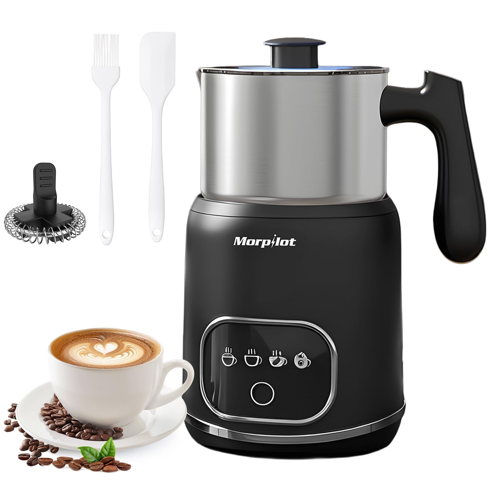 Morpilot Milchaufschäumer Elektrisch 4 in 1, 120-600ml, 550W, Milchschäumer für Heißer und Kalter Milchschaum und Schokolade, Antihaftbeschichtung, Leicht zu Reinigen, Edelstahl