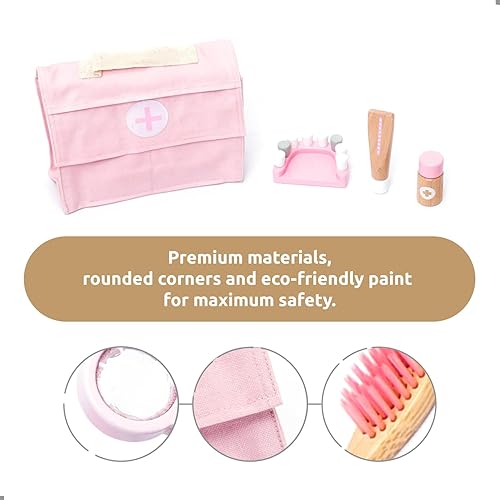 Miniatura 2 de UMU Kit de Médico de Madera para Niños  Juego de 18 piezas de Médico y Dentista para Niños Pequeños con Estetoscopio, Jeringa, Modelo de Diente y