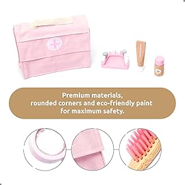 UMU Wooden Doctor Kit for Kids - 18 pcs Doctor and Dentist Play Set for Toddlers with Stethoscope, Syringe, Tooth Model & More - Medical Pretend Play Toy for Girls Ages 3 4 5 6