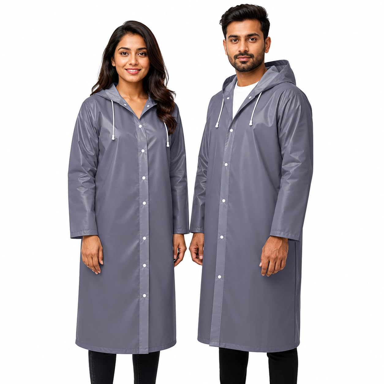 EVA Reusable Raincoat with Hood (Black) - Elasticated Full Sleeves Outdoor Waterproof Raincoat for Men & Women | Rainwear | Button Closure | Knee Length | (Pack of 1)-image-24
