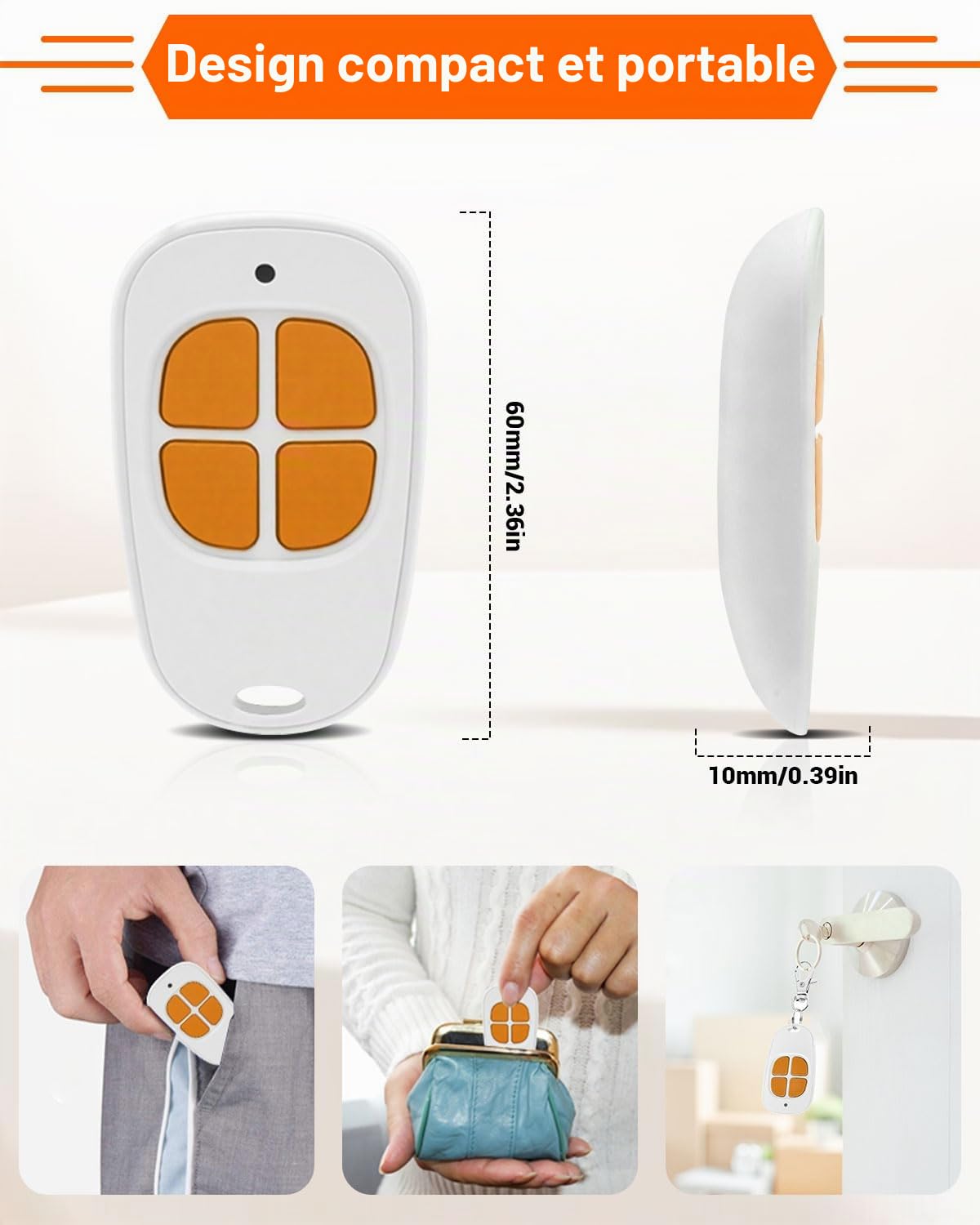 SCS Sentinel Lot de 2 télécommandes 4 canaux 433,92 MHz pour Portail et Garage, télécommande Sentinel Compatible avec AAM0085, sûre, Durable et Facile à Programmer, Orange