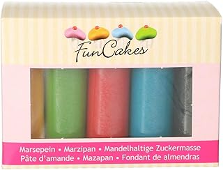 FunCakes Mazapán Multipack Essential Colours Suave, Flexible, Halal, Kosher y sin Gluten. Libre de Halal, Kosher y Gluten. 5 colores: Amarillo, Verde, Azul, Rojo, Negro. 5 x 100 g