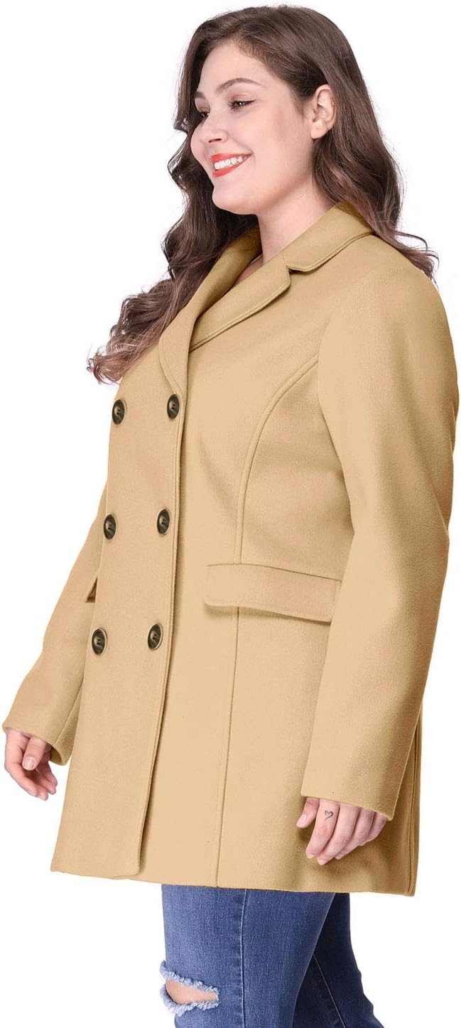Agnes Orinda Women's Plus Size Notched Lapel Double Breasted Long Coat - Image 4