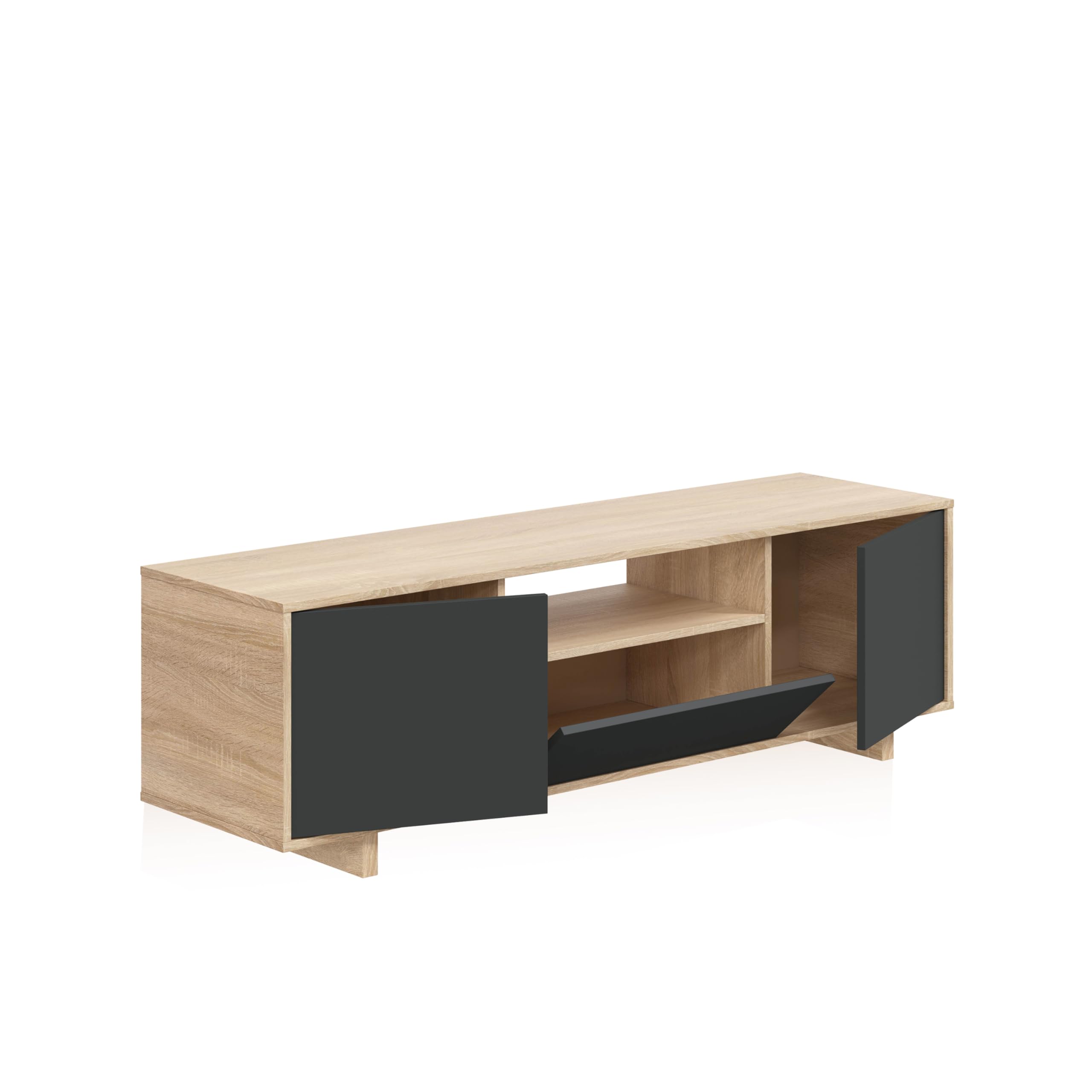 duehome | Modulo TV, Mueble de Salon, Juego de Muebles, Modelo Lino, Acabado en Roble Canadian y Gris Antracita, Medidas: 150 cm (Ancho) x 46 cm (Alto) 41 cm (Fondo)