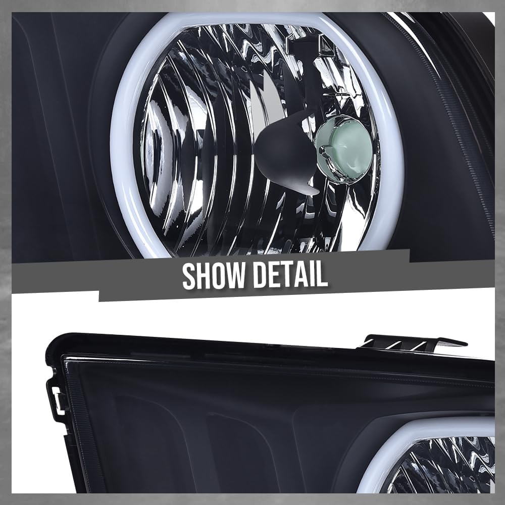 LED Headlight Assembly Front Headlamp Compatible with 2005-2009 Ford Mustang Driver & Passenger Side Clear lens Chrome Houing 4R3Z13008AB 7R3Z13008A FO2503215
