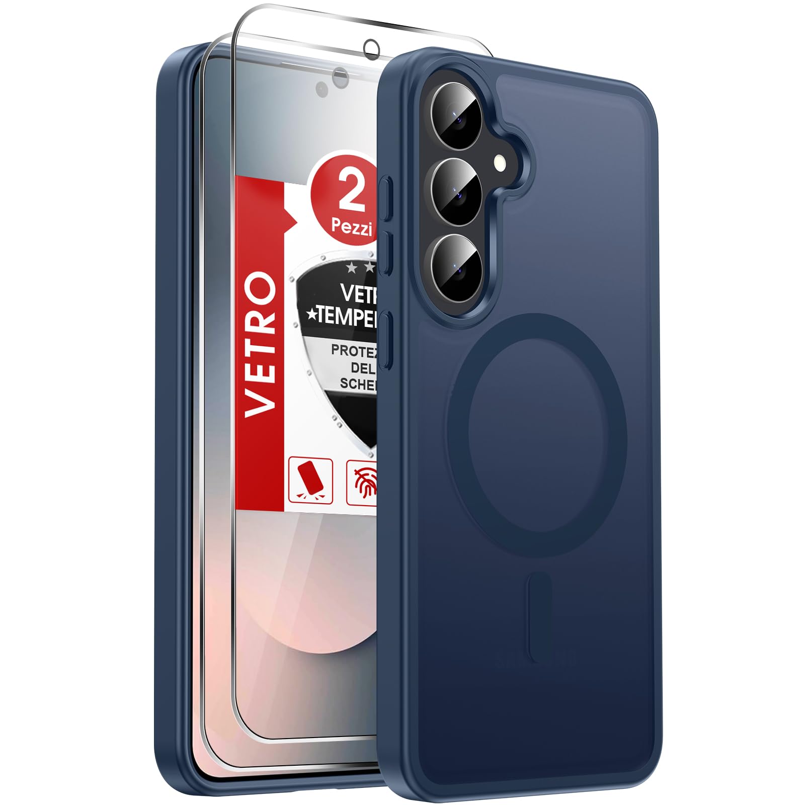 LeYi Cover Magnetica per Samsung S25 FE con Vetro Temperato (Blu Reale) | Custodia per Samsung Galaxy S25FE 5G Traslucida Opaca AntiImpronte Resistente Antigraffi TPU Bumper Antiurto Protettiva Case