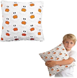 Halloween Pillowcase Funny, 18x18 Inch Halloween Ghost Pillow Case, Halloween Ghost Throw Pillows, Spooky Ghost Pillowcase, Ghost Pillow Case, Halloween Decorative Pillow Case (White Yellow)