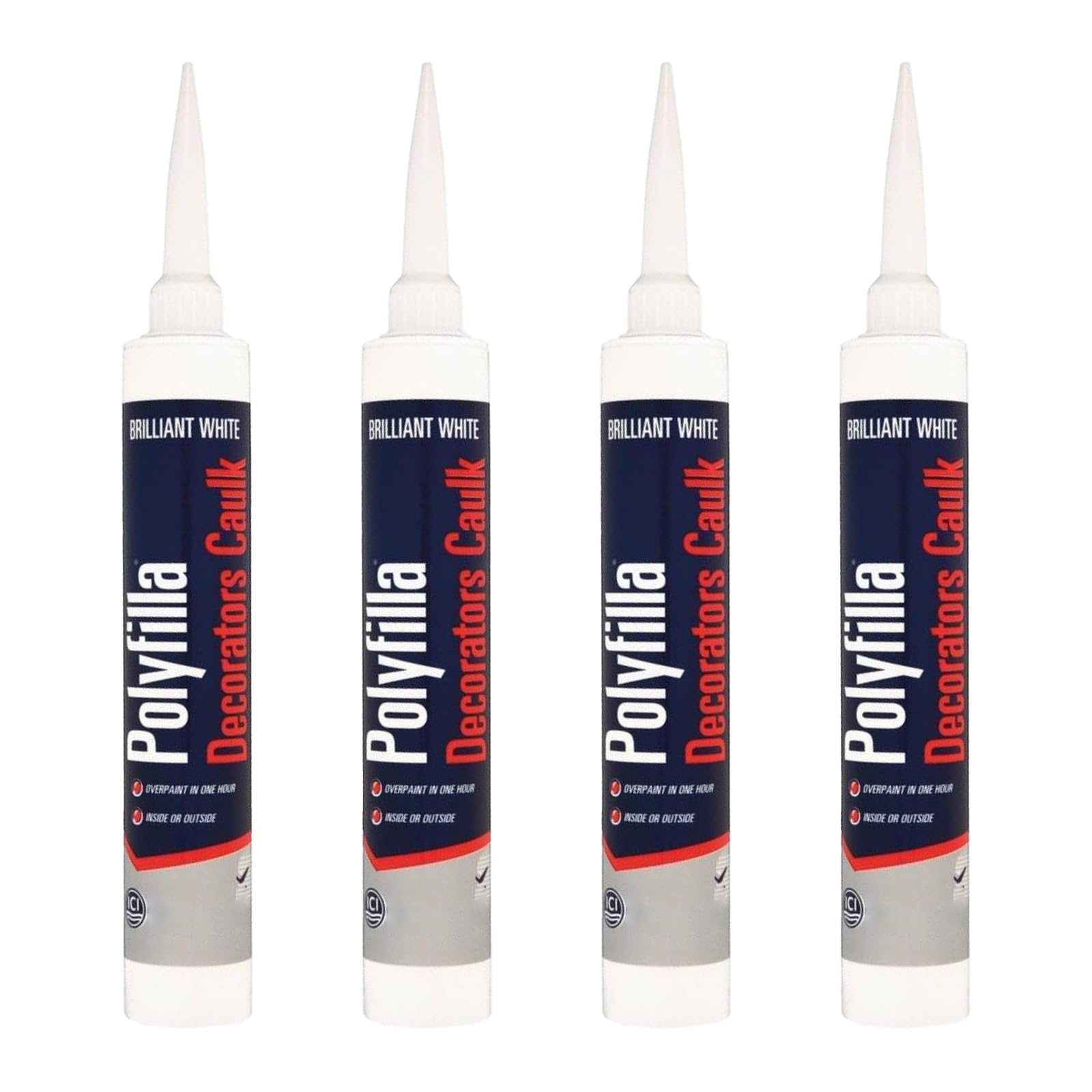 Decorators Caulk, Flexible Gap Filler Sealant, Fast Drying, Paintable in 1 Hour, No Sanding Required, Interior Crack & Joint Filler for Walls, Skirting & Frames, 380ml, White, (Pack of 4)