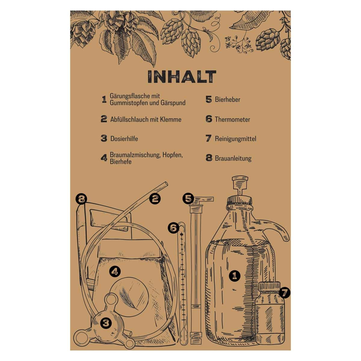Braukit - Pils Bierbrauset mit 5L Gärflasche | Malzmischung, Hopfen, Hefe, Thermometer, Reiniger, Abfüller | Einfache Handhabung, Perfekt für Einsteiger | Geschenk für Männer